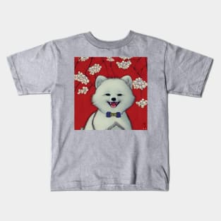 Cute White Pomeranian Husky Puppy Blossoms Happy Chinese New Year Dog Owner Kids T-Shirt